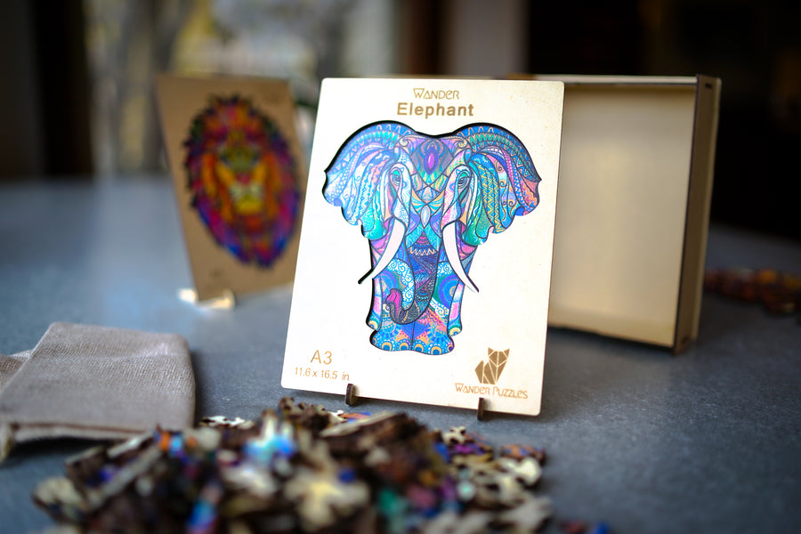 Wander Elephant- Wooden Jigsaw Puzzle - Large A3 - 11.6" X 16.5"